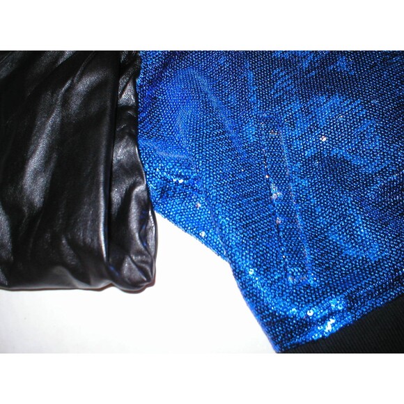 New NWT $448 Womens True Religion Varsity Leather Sequin Jacket XS Blue Black - Picture 7 of 8